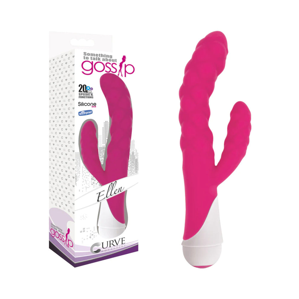 Curve Toys Gossip Ellen Waterproof Textured Silicone Flexible Dual Stimulation Vibrator Magenta-0