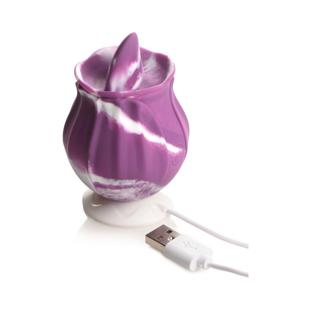 Curve Toys Gossip Cum Into Bloom Rechargeable Silicone Licking Rose Purple Twirl-4