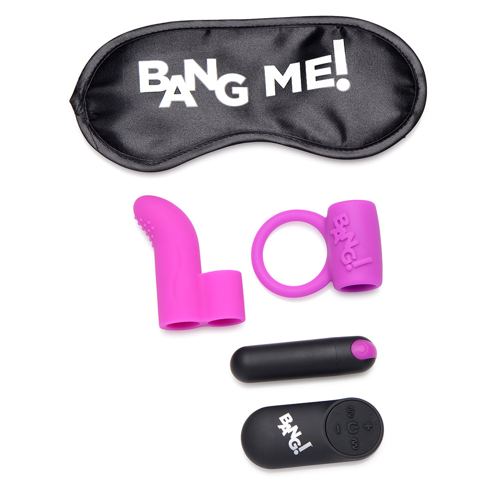 BANG! Couple's Love Ring, Finger Vibe, Bullet & Blindfold Kit Purple-1