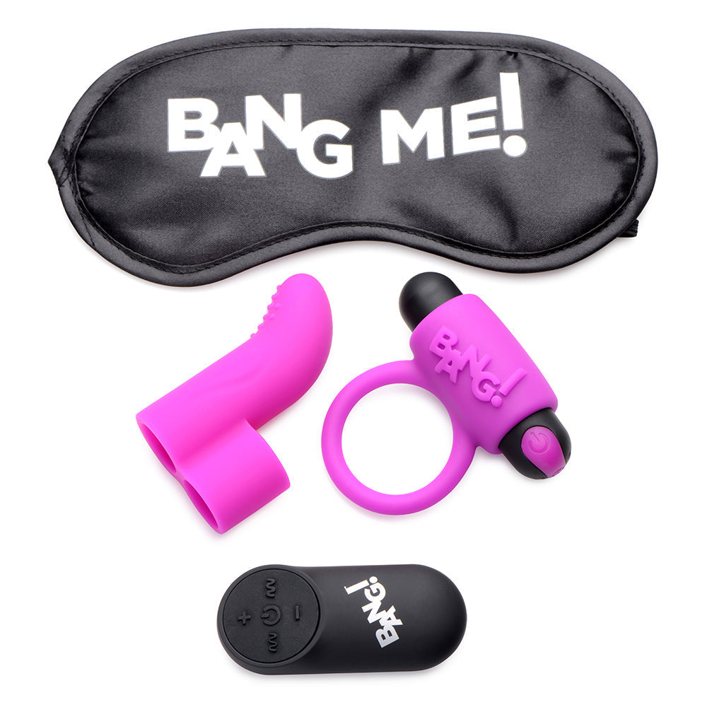 BANG! Couple's Love Ring, Finger Vibe, Bullet & Blindfold Kit Purple-2