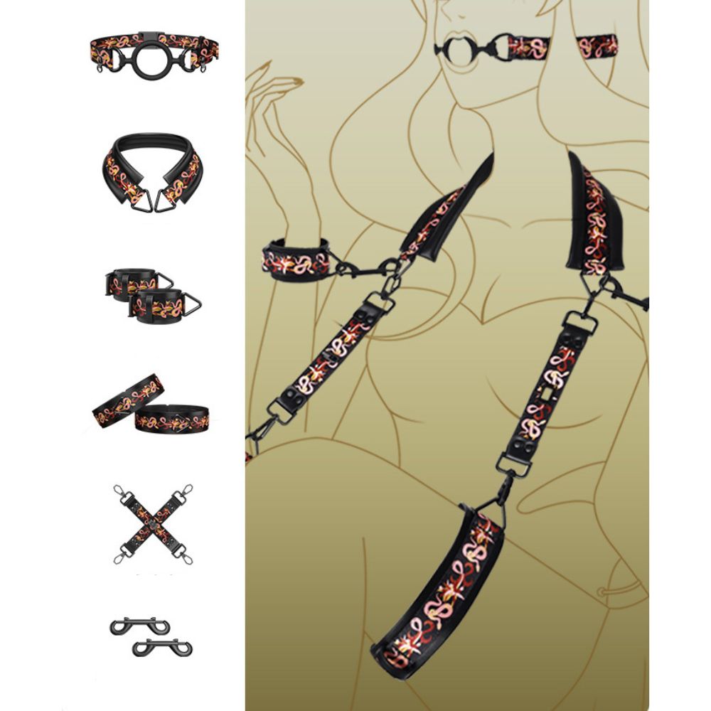 LOCKINK Flowering Serpent Leather Bondage Restraint Set